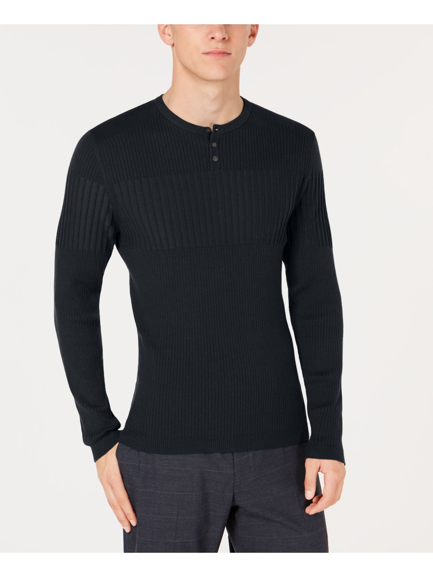 ALFANI Mens Black Henley Sweater M