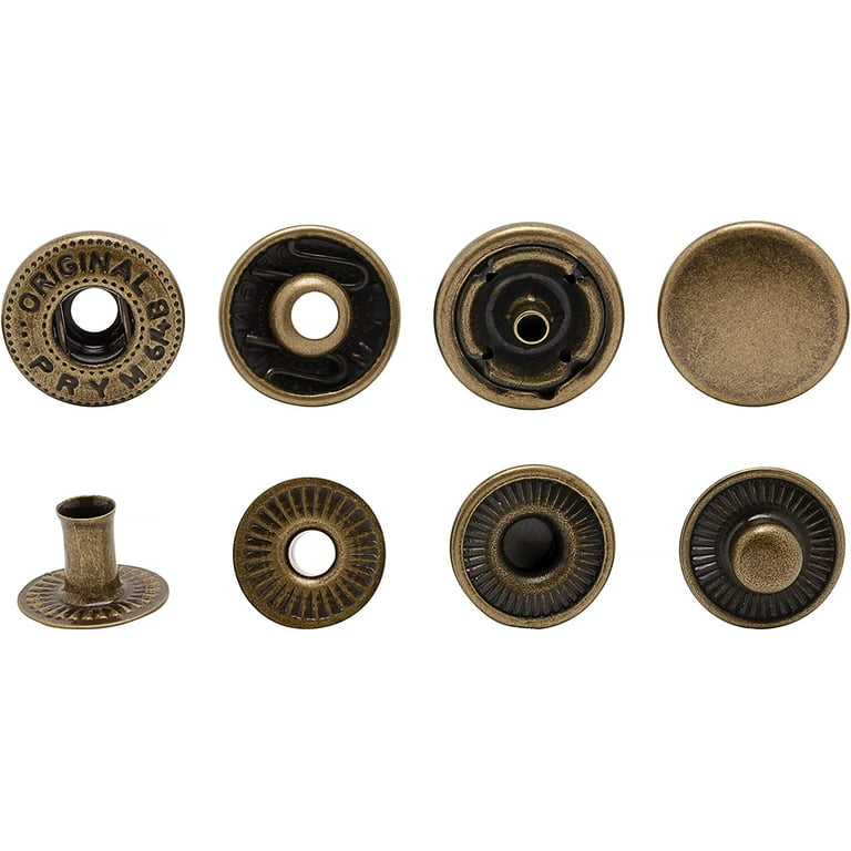 PRYM Large 6GB S Spring Press Studs, 15mm Brass Snap Fastener No-Sew Buttons  for Clothing, Wallets, Clutches, DIY Leathercrafts, Handbag, Jackets,  Antique Brass, 20pcs 