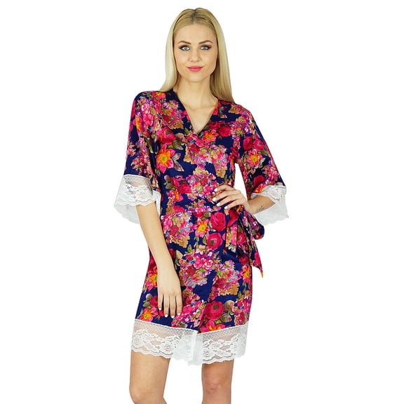 Bimba Women Floral Lace Robe Short Cotton Getting Ready Bridesmaid Robes