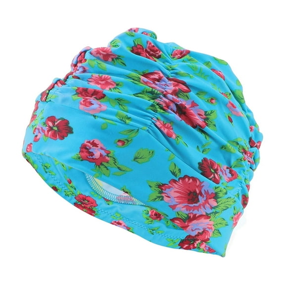 Unique Bargains 1 Pc Elasticity Peony Flower Pattern Swim Cap 5.91"x9.25" Lake Blue Red