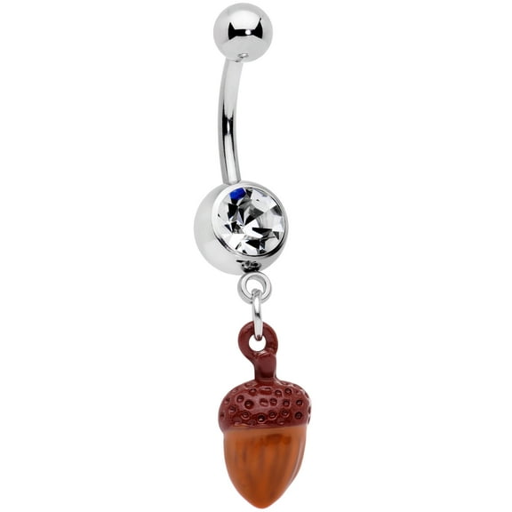 Body Candy Womens 14G Steel Navel Ring Piercing Clear Accent Fall Autumn Acorn Dangle Belly Button Ring