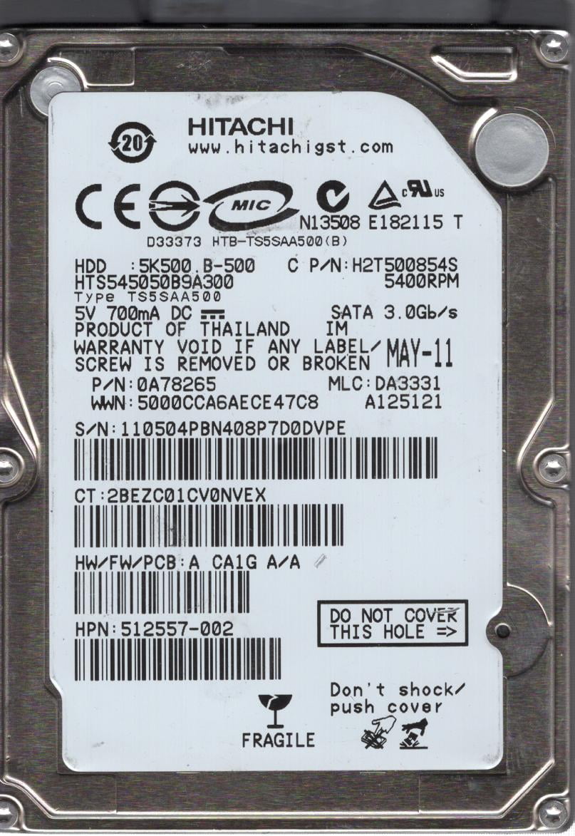 Hitachi HTS543232L9A300 P/N: 0A57287 MLC: DA3040 320GB HTS543232L9A300, PN 0A57287, MLC DA2352, HITACHI 320GB SATA 2.5