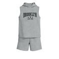 thumbnail image 2 of ITSAME Boys Girls Outfits 2-Piece, Letter Print Sleeveless Hoodies and Shorts Fashion Casual Clothes Set Gray Size 7-8, 2 of 5