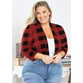 thumbnail image 5 of SHOWMALL Women's Plus Size Lightweight Shrug Red Plaid 1X Open Front Knit 3/4 Sleeve Cropped Bolero Cardigan Sweater Clothes Coat Tops for Evening dresses, 5 of 7