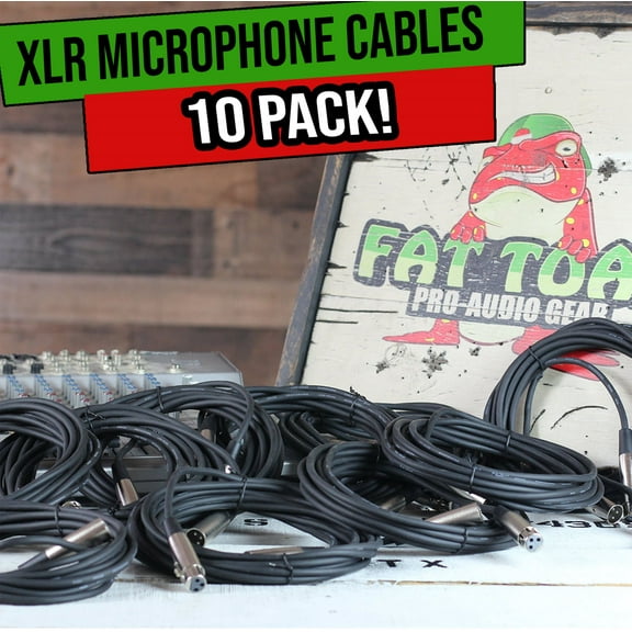 Fat Toad - XLR Microphone Cables 10 PACK - 20Ft Wire Mic Cord Studio Patch Mixer