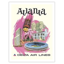 Atlanta Georgia - Delta Air Lines - Vintage Travel Poster by Fred Sweney c.1960s - Fine Art Matte Paper Print (Unframed) 20x26in