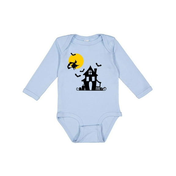 Inktastic Halloween Haunted House Witch and Bats Boys or Girls Long Sleeve Baby Bodysuit