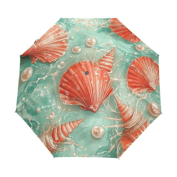 BZSMCE One-Touch Auto Open Close Rain Umbrella With Creative Marine Tapestry Pattern