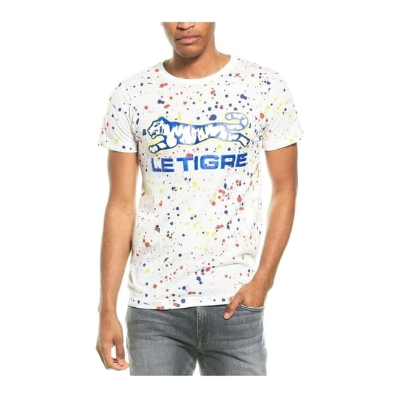 Le Tigre Men's Allover Paint Splatter Blast White Tee T-Shirt (Small, White)