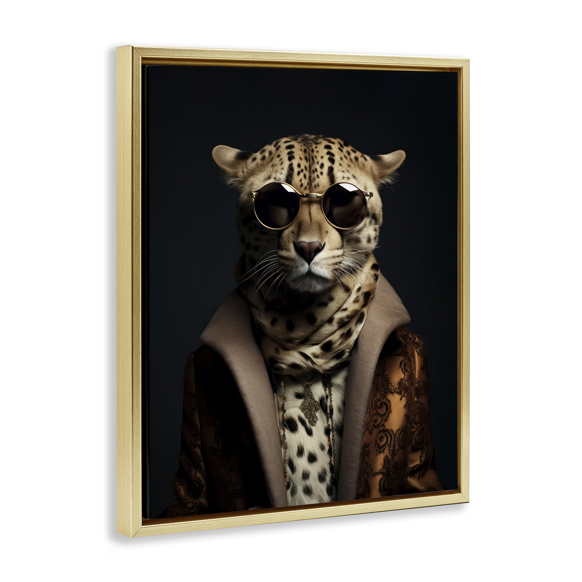 Stupell Industries Luxury Cat Couture Gold Framed Floater Canvas Wall Art, design by Andrea Haase