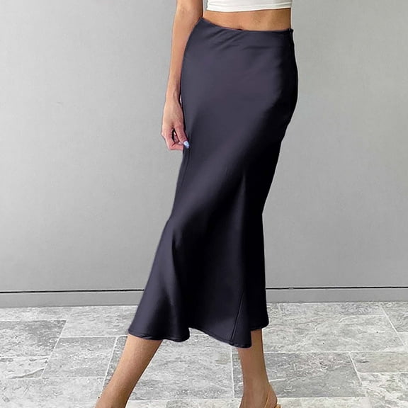 DondPO Skirts for Women,Maxi Dress 2023 Skirt European And American Drape Satin Purple Mid Length High Waist Hip A Line Skirt Summer Dresses,Casual Dresses Womens Dresses Black Dress L