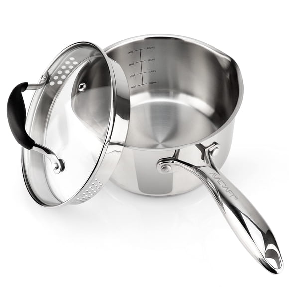 Cacerola AVACRAFT de acero inoxidable de 2,5 l con colador con tapa de cristal