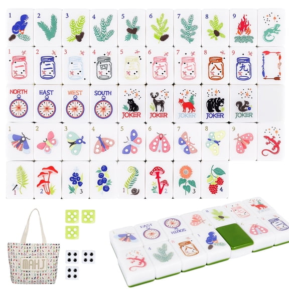 Keyohome American Mahjong Game Set, 166 American Mahjong Tile Set with Storage Bag & Dice, 3D Engraved Melamine Mahjong Tiles for Adults, Friends and Family Game Night, Travel Size