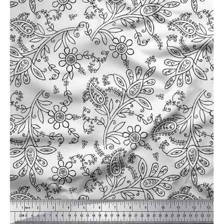 Soimoi Poly Georgette Fabric Leaves & Floral Block Print Fabric by The Yard 52 Inch Wide