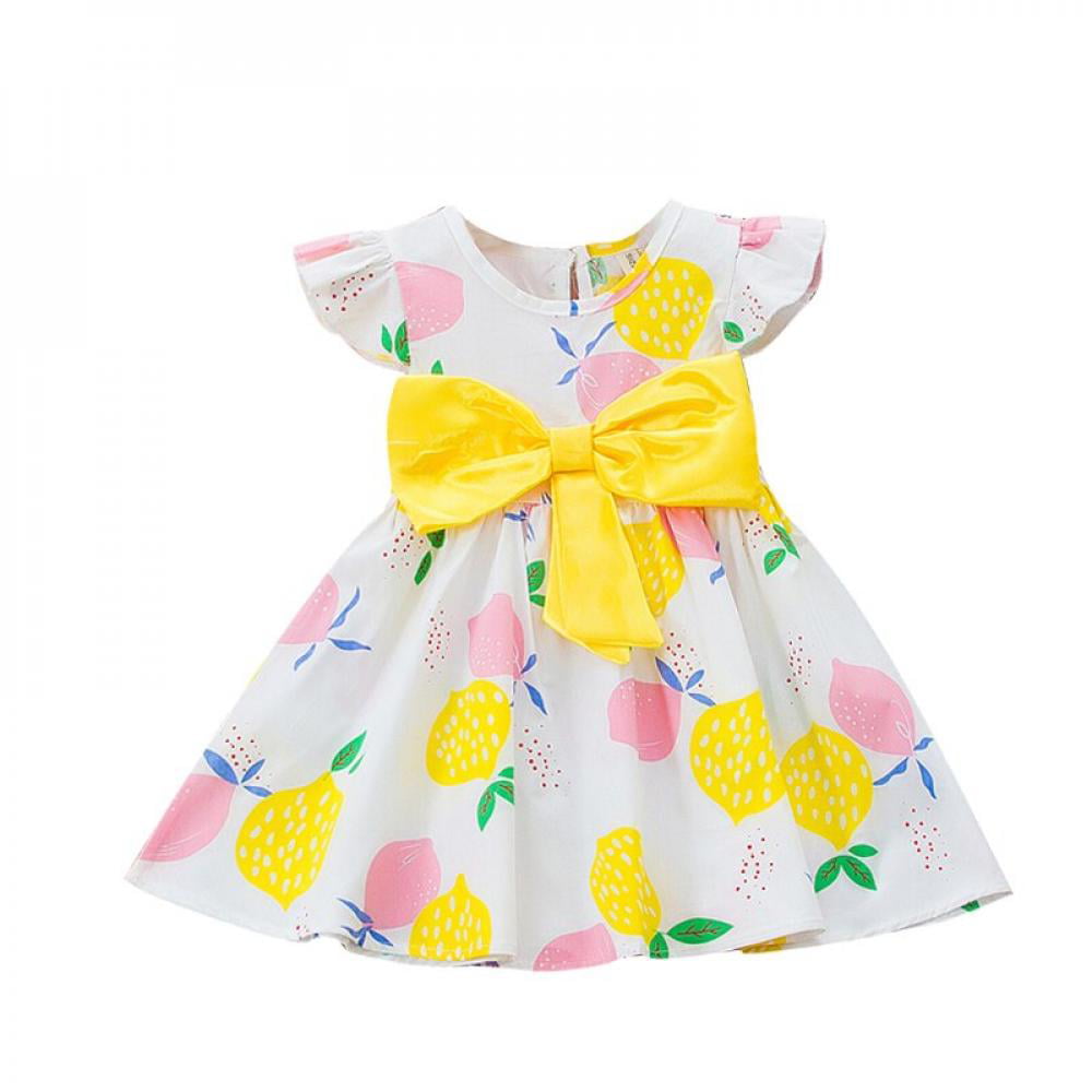 Little Kid Infant Baby Girls Pretty Princess Dress O-Neck Summer Sleeveless Big Bowknot Solid Denim Clothes