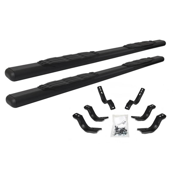 Fits 2005-2024 Nissan Frontier Go Rhino Nerf Bar 105434680T 1000 Series; With Step Pads; 5 Inch Oval Straight; Textured Powder Coat; Black; Steel; With Welded-Look Replaceable End Caps