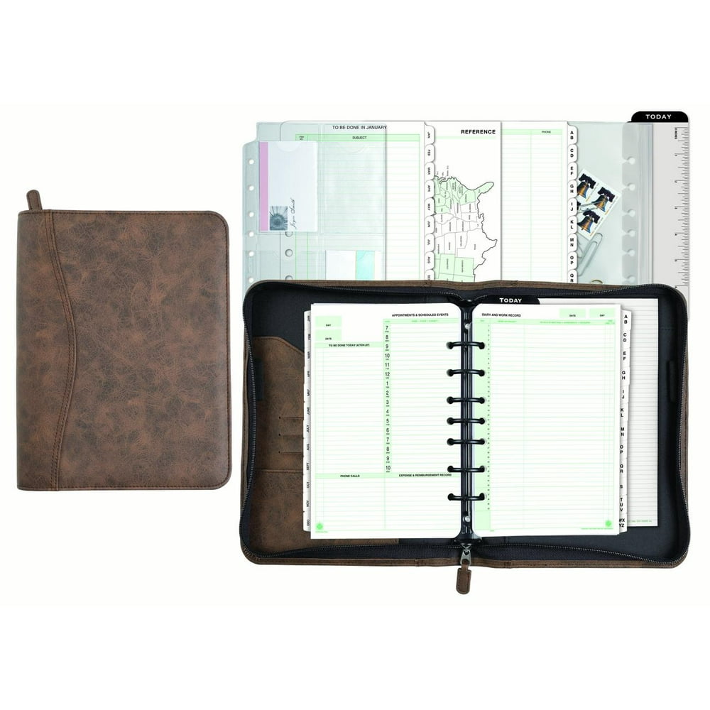DayTimer Distressed Simulated Leather Starter Set Planner Cover, 5.5 x