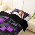 thumbnail image 4 of Manfei 3D Geometric Cubes Twin Comforter Sets, Gray Purple Checkered Bedding Set, Black Reversible 2pcs, 1 Comforter and 1 Pillowcase, 4 of 6