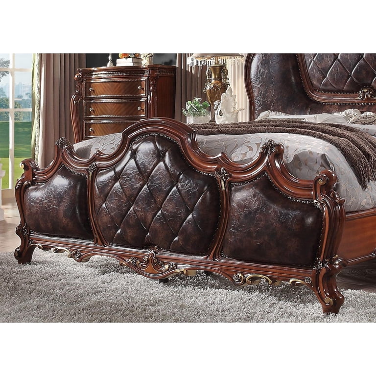 Acme Furniture Picardy Queen Bed in PU & Cherry Oak - Walmart.com