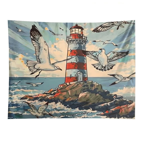 RKSupls Lighthouse Seagulls Sky Art Polyester Wall Tapestry Anti Wrinkle Art Hanging Decor for Bedroom Living Room Home Holiday Decoration Gift