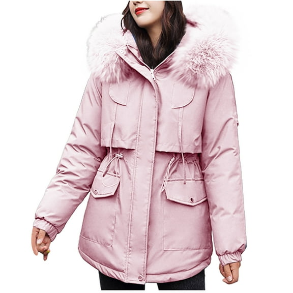 Hueook Winter Coats for Women Plus Size Buttons Plush Warm Hooded Down Coat Long Sleeve Shirts Blouses Outwear Tops with Pockets Fashion Printed Long Cardigan Tops on Clearance