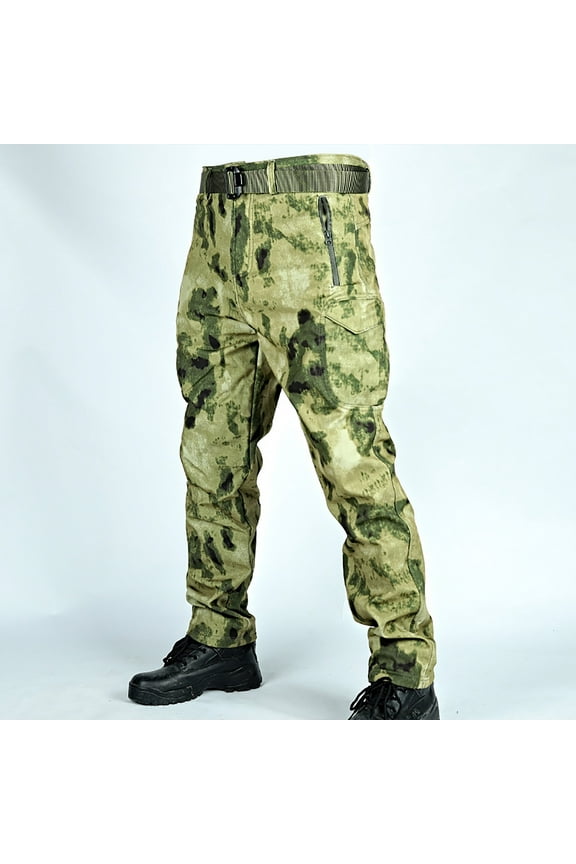 Camouflage Pants for Men Military Tactical Pant for Men Fleece Lined Cargo Hiking Pants Outdoor Loose Fit Warm Up Pants with Multi Pocket Army Green L