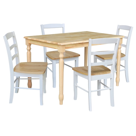International Concepts 30x48 Solid Wood Dining Table with 4 Chairs in Natural