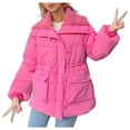 thumbnail image 2 of Lovskoo 2024 Womens Winter Coats Quilted Jacket Zipper Long Sleeve Knit Lapel Collar Mid Length Cotton Padded Jacket Pink, 2 of 8