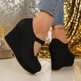 thumbnail image 5 of GERsome Closed Toe Wedge Heels for Women Elastic Ankle Strap Slip-On Casual Work Pumps Dress Shoes, Black Size 9, 5 of 8
