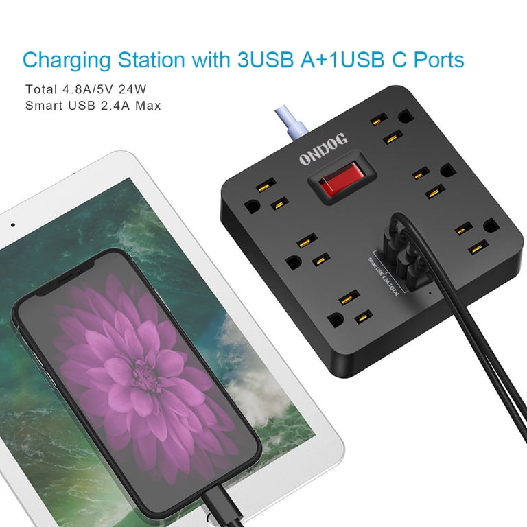 ONDOG 6-Outlet Power Strip with USB, 5 Ft Cord photo 5