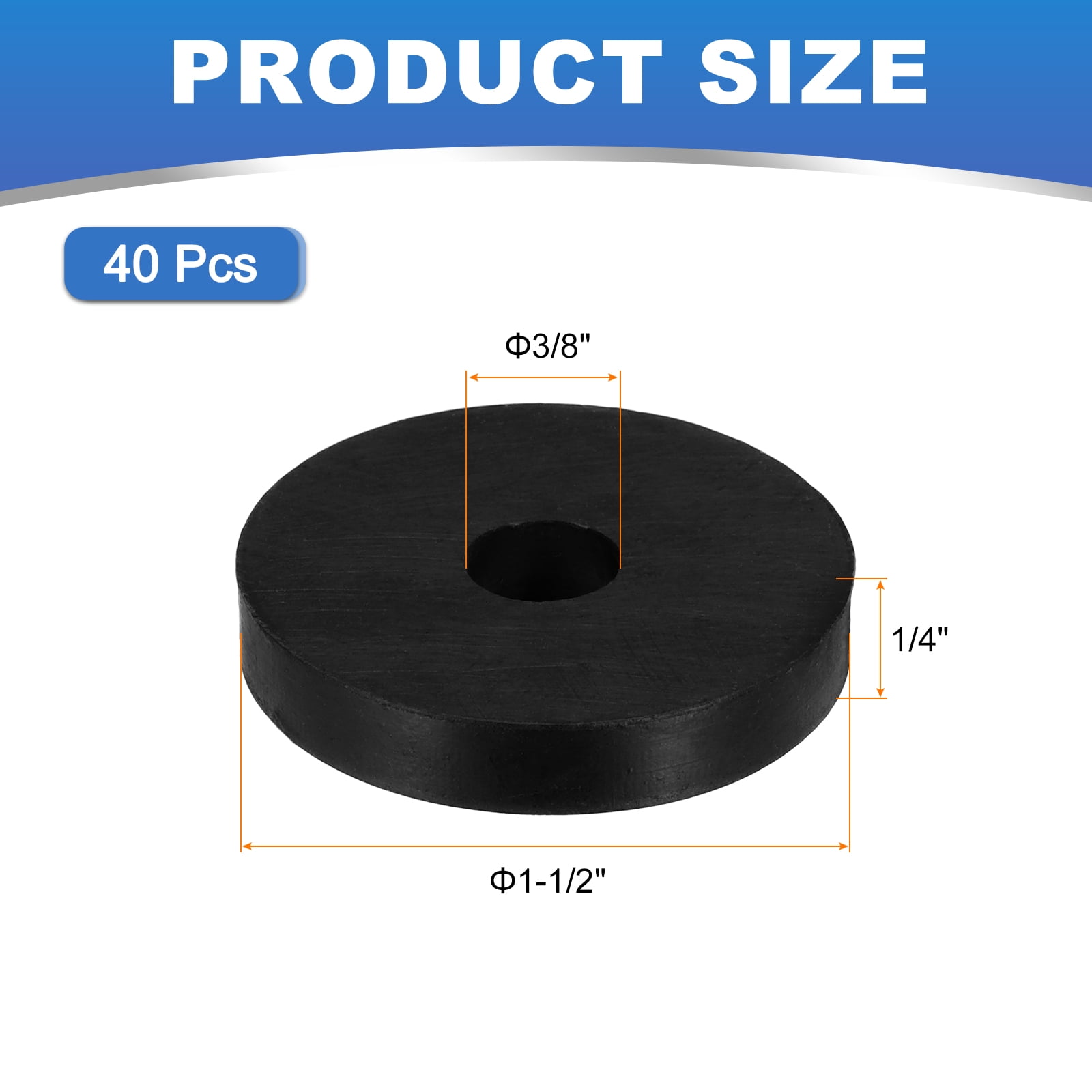 Uxcell 40pcs Rubber Spacers, 1-1/2'' OD x 3/8'' ID x 1/4'' Thickness, Round Anti Vibration Spacer Bushings, Black Flat Rubber Washers, Vibration Damping Pads for Home and Car Accessories
