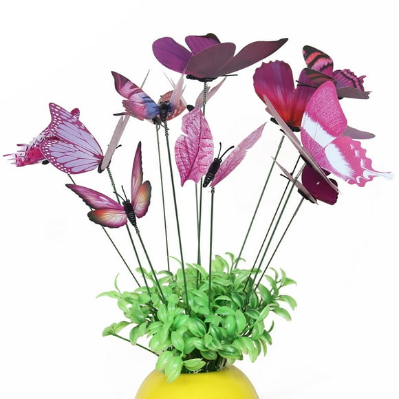 Nomeni Clearance 12Pcs Butterfly Stakes Outdoor Yard Planter Flower Pot Bed Garden Decor Yard Art, Artificial Flowers For Outdoors Clearance Sale, 12X Butterfly Rods Purple