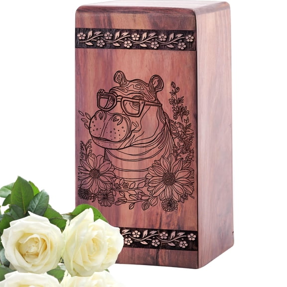 Hippo Urn For Human Ashes Adult - Memorial Wooden Urns For Male/Female/Pet Ash - Cremation Funeral Urns For Mom - Memorial Decorative Keepsake Urns - 10Inch, Large Size - Single 1Pcs