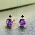 thumbnail image 3 of Gem Stone King 2.07 Ct Round Purple Amethyst Black Diamond 14K Yellow Gold Earrings, 3 of 3
