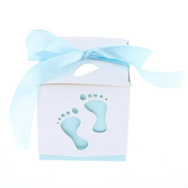 50 piezas lindo bebé huellas cuadrado cajas de dulces Baby Shower de cumpleaños Favor Azul claro