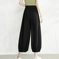 thumbnail image 4 of Olyvenn Women's Summer Casual Slim High Elastic Waist Full Length Long Pants Solid Color Sports Active Cotton And Linen Pants Female Fashion Black 6, 4 of 7