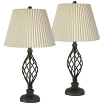 Franklin Iron Works Annie Modern Industrial Table Lamps 28" Tall Set of 2 Iron Bronze Ivory Linen Shades for Bedroom Living Room Bedside Nightstand