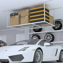 3x6ft Overhead Garage Storage Rack, Heavy Duty Metal Ceiling Shelf, 22'' to 40" Adjustable Dropdown, 450lbs Loading Weight Capacity, White