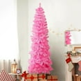 thumbnail image 3 of SLSRFD Pink Artificial Pencil Christmas Tree 5.5ft Unlit Slim Skinny Xmas Tree with Metal Stand Base and Hinged PVC Branch Tips for Home Office Indoor Outdoor Decoration Holiday Party Decor, 3 of 10