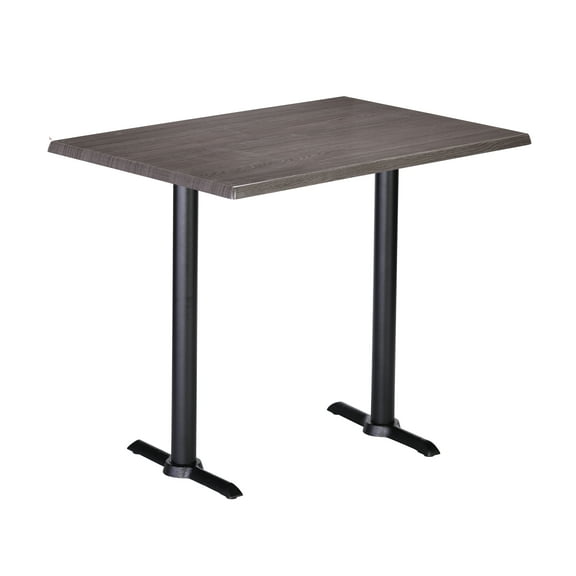 Two Indoor/Outdoor 42" Tall OD211EB Black Table Bases with a 22" Foot and a 30" x 48" Indoor/Outdoor Charcoal Top by the Holland Bar Stool Co.