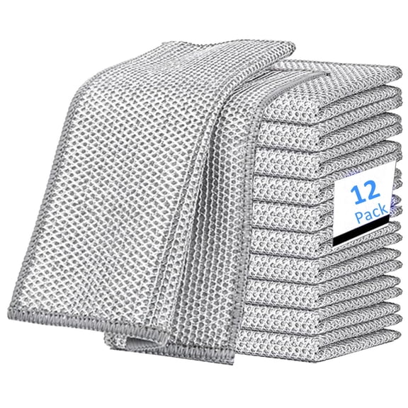 LSTECICE 12-Pack Double-Layer Double-Sided Wire Mesh Cleaning Cloths - for Wet and Dry Dishwashing, Reusable Kitchen Pads