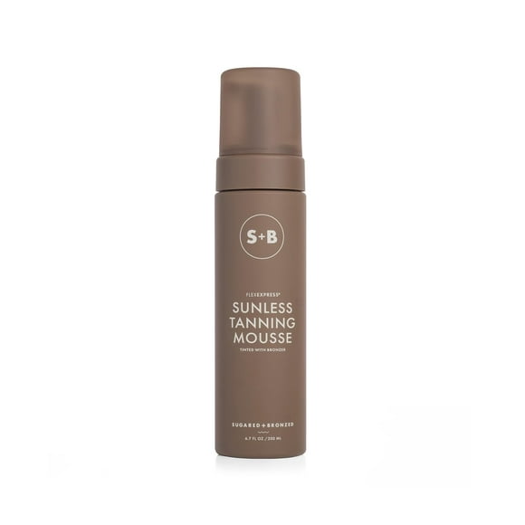 Mousse bronceador sin sol azucarado + bronceado – Fórmula FlexExpress autobronceador para cuerpo, ligero y no graso, brillo natural, sin parabenos, bronceado de larga duración, de secado rápido, se ad