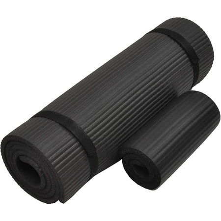Everyday Essentials 1/2-Inch Extra Thick High Density Anti-Tear Exercise Yoga Mat with Knee Pad and Carrying Strap, Black