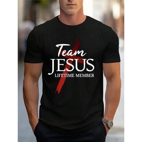 【New Arrival】Team Jesus Lifetime Member Cross Graphic T-Shirt, Faith Inspirational Cotton Crew Neck Short Sleeve Tee, Religious Belief Casual Daily Wear Spiritual Gift For Christians