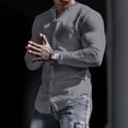 thumbnail image 4 of Camisas s Para Hombre Camisa al libre sin cuello de color sólido de manga larga de algodón de otoño e invierno para hombre (Grey, M), 4 of 5