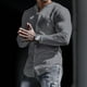 thumbnail image 4 of Camisas s Para Hombre Camisa al libre sin cuello de color sólido de manga larga de algodón de otoño e invierno para hombre (Grey, L), 4 of 5