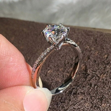 Engagement Wedding Ring 2CT Round Cut Lab Created VVS1/D Diamond Solitaire Ring Women's 14K White Gold Plated 925 Silver
