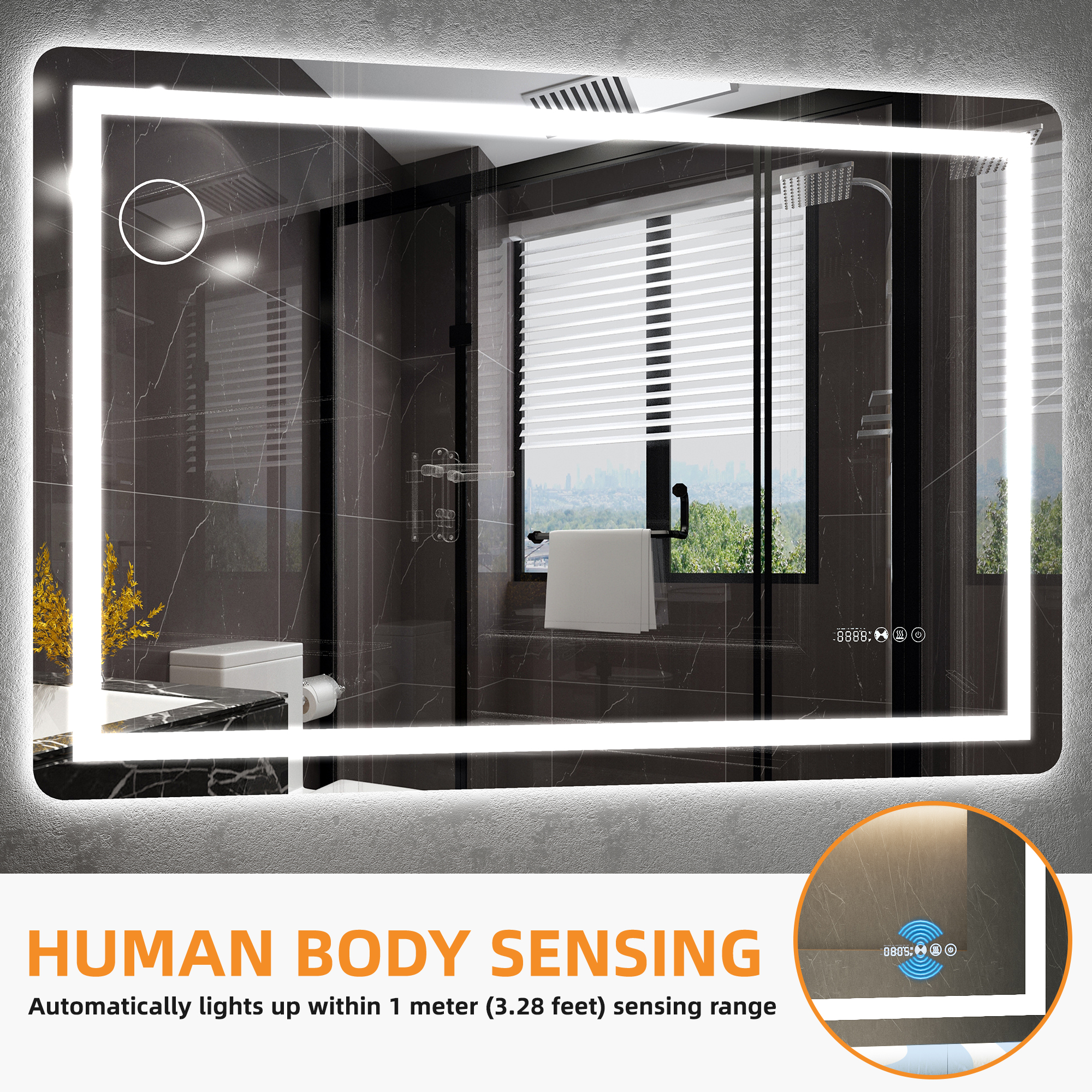 Uforic LED Bathroom Mirror with Front Light and Backlit,3 Colors Dimmable Adjustable LED Wall Mounted Mirror,Anti-Fog,40" x 32",Wall Mounted Mirror-Horizontally Only