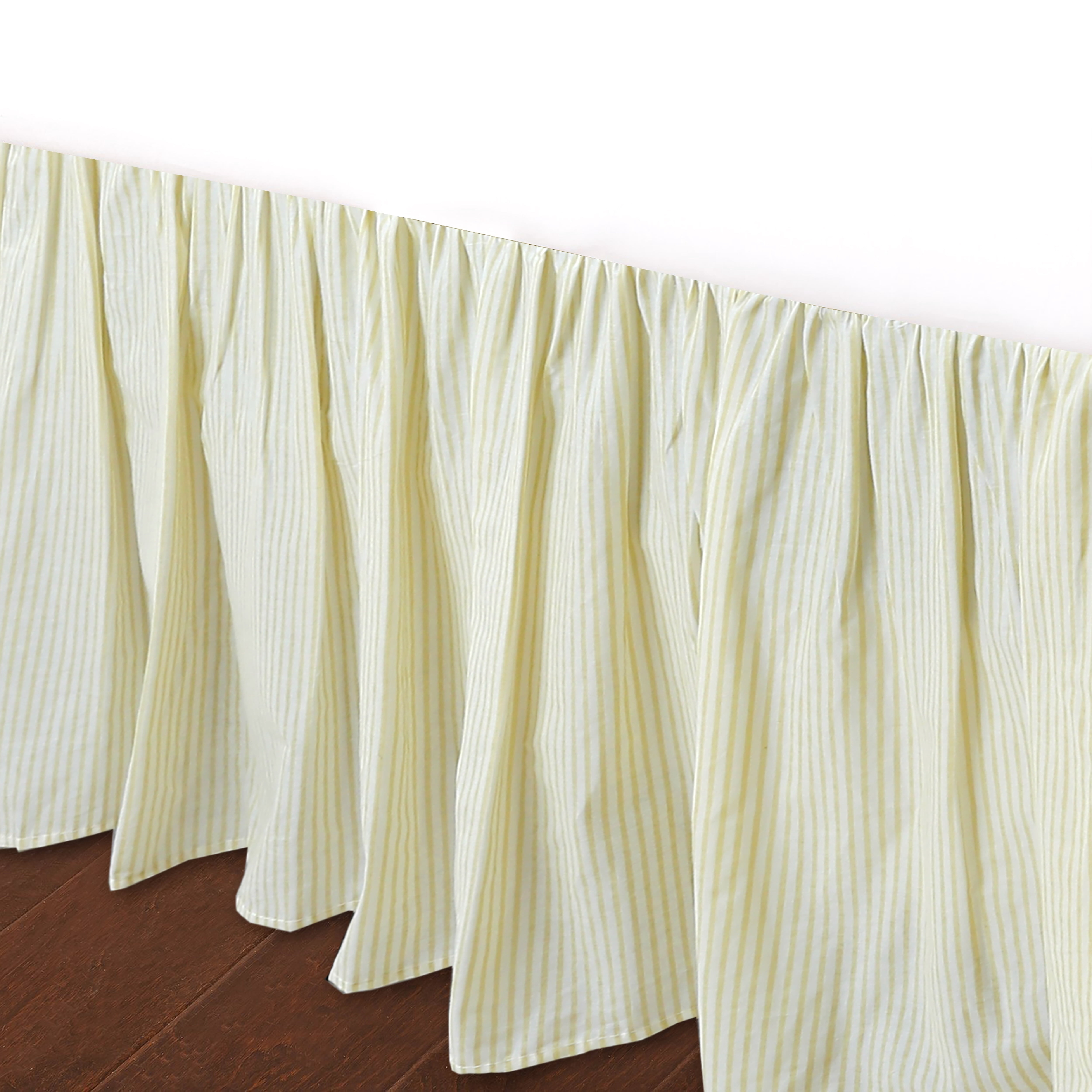 Cozy Line Home Fashions Yellow Patterned Stripe Bed Skirt, Dust Ruffle with Split Corners, 16" Drop (King & Queen)