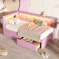 thumbnail image 2 of New Upholstered Twin Size Platform Bed with USB Ports and LED Belt, With 2 Drawers, Pink, 2 of 9